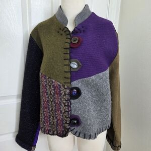 BaabaaZuzu Multicolor Patchwork Upcycled Vintage Women's Jacket Size M